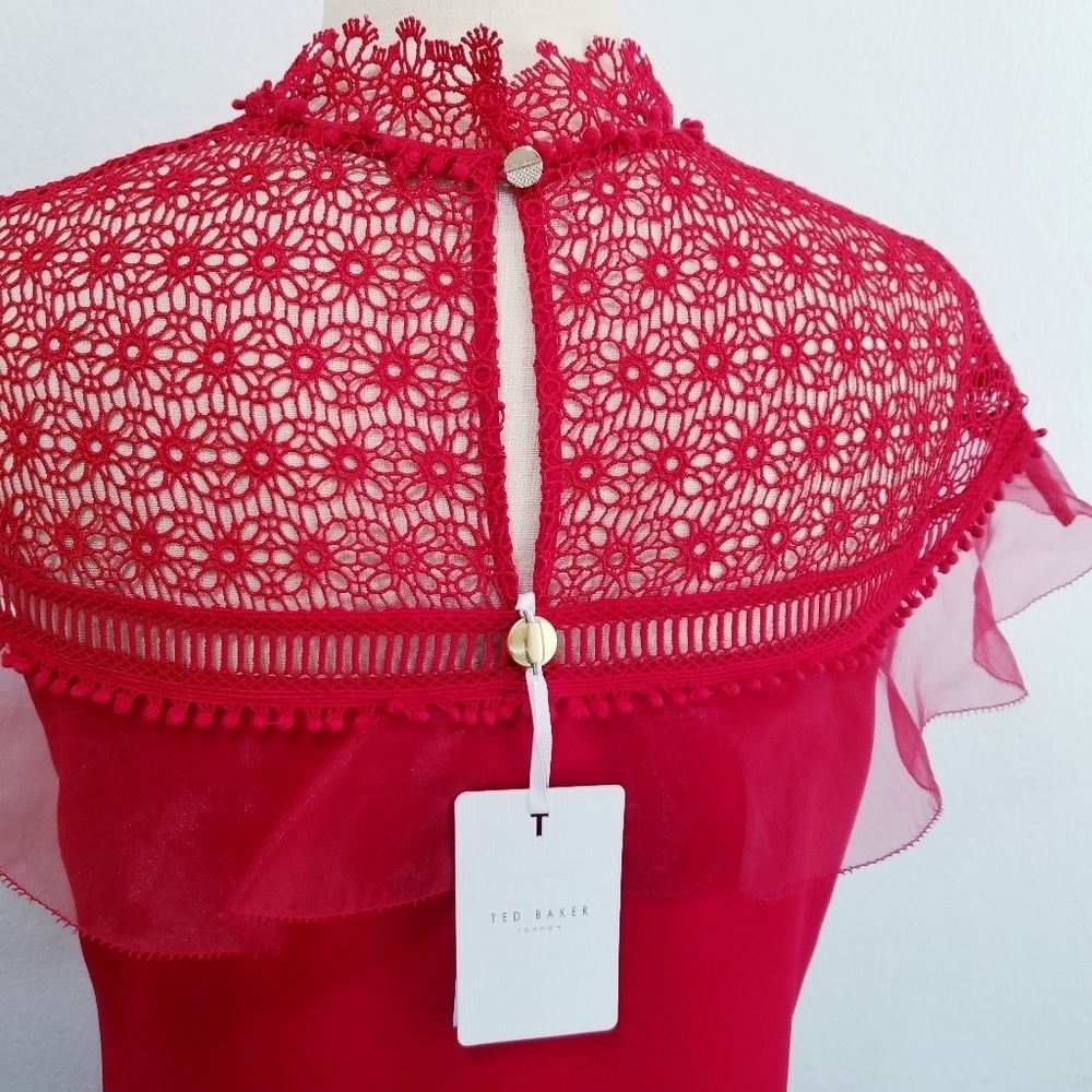 🌸 NEW Ted Baker |Red Ruffle Shift Dress 6 - Picture 7 of 16